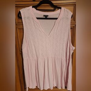 TORRID Light Pink Sleeveless Babydoll Blouse with Elegant Embroidery